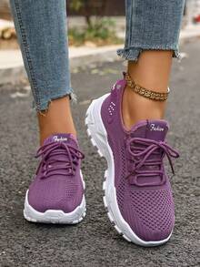 FZY Ventilating Mesh Sports Shoes] Lightweight And Breathable Mesh Sports Shoes With EVA Sole, Comfortable Ankle Support, Lace-Up Low-Top Running And Tennis Shoes, Suitable For Both Men And Women, Retro Style, Suitable For All Seasons, Fitness Shoes, Elegant Women's Sports Shoes, Perfect For Wearing On Valentine's Day, Multi-Functional Suitable For Middle-Aged And Elderly Women's Shoes, Fashionable Women's Winter Sports Shoes, A Must-Have Item For Valentine's Day Outfits, Discounted Women's Shoes, Winter Lady's Hiking Shoes - 紫色 - 查看 6