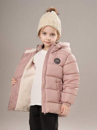 SOLOCOTE 女孩可爱冬季连帽棉衣，带口袋，温暖舒适，适合休闲外出，圣诞礼物