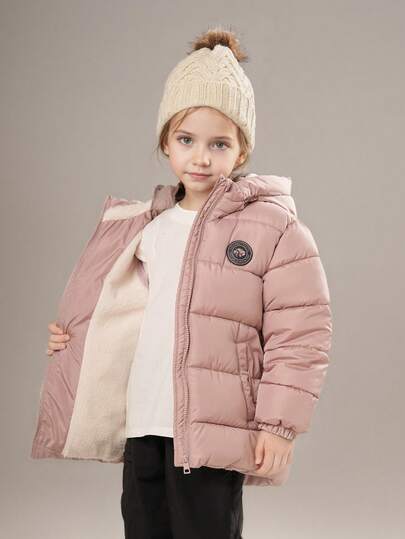 SOLOCOTE Girls' Cute Winter Hooded Padded Coat With Pockets, Warm & Comfortable, Suitable For Casual Outings, Christmas Gift