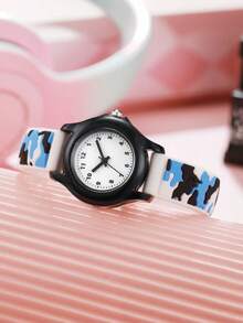 1 pieza Reloj de cuarzo con diseño de moda minimalista y lindo camuflaje, adecuado para adolescentes y estudiantes, excelente para regalos de Halloween, cumpleaños y Acción de Gracias