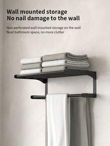 1 pieza Toallero de baño - Diseño moderno de doble capa, montado en la pared, sin necesidad de perforar, estantería de ducha, almacenamiento de baño para toallas, batas de baño, accesorios de ducha, ideal para almacenamiento de baño, estructura ahorradora de espacio, adecuado para uso doméstico y hotelero Accesorios de baño Herramientas de baño - Negro - Ver 8