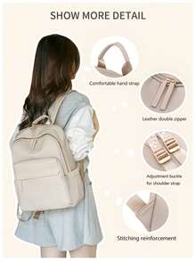 Waterproof Large Capacity Backpack, Fashion & Versatile, School Backpack - Beige - View 4
