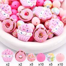 25/34pcs Donut & Cake Silicone Bead Set, Suitable For Jewelry Decoration Accessories, Earrings, Necklaces, Bag Chains, Phone Charms, Makeup Brushes, Keychains DIY Kit, Perfect For Holidays And Birthdays - Donut Cake Mix - View 12