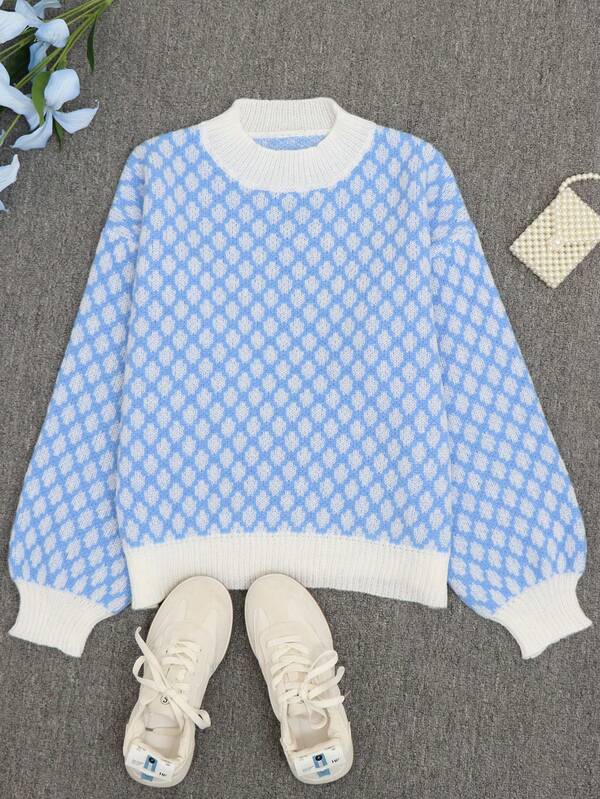 Ropa de mujer de otoño e invierno nueva, suéter de punto de cuello redondo pequeño con textura de cuerda retorcida de color contrastante, estilo elegante y de moda, estilo joven Y2K para la calle