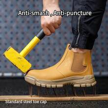 Lightweight High-Top Steel Toe Work Shoes, Anti-Static Labor Protection Boots, Warehouse Logistics, Convenient Pull-On And Lace-Free -Men Shoes For Work - Màu vàng - Xem 5