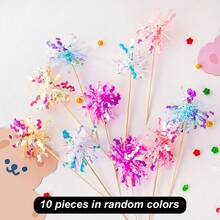 10pcs Multicolor Tinsel/Gold/Green/Red Shiny Tinsel Cake Baking Decor Picks, Suitable For Cake Decorating And Baking, Cupcake Packaging, Birthday Party, Wedding And Tabletop Centerpiece, Christmas - Multicolor - View 12