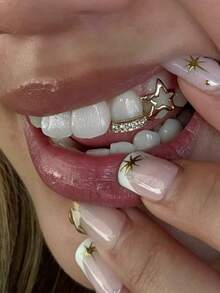 1 Set Fashionable Hollow Star Bar Zirconia Combination Hip Hop Tooth Jewelry, Suitable For Daily, Party, Holiday Gift, Unisex