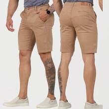 Bermuda Masculina, BOLSO EMBUTIDO,  Alfaiataria Sarja Sport Fino Com Lycra Tecido Premium - Cappuccino - Visão 1