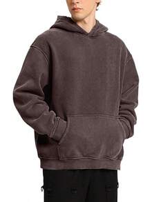 FAIABLE Mens Hoodies Oversized Unisex Wash Hoodie Heavyweight Fleece Vintage Cotton Sweatshirt Men Women Streetwear - Chocolate - 查看 3