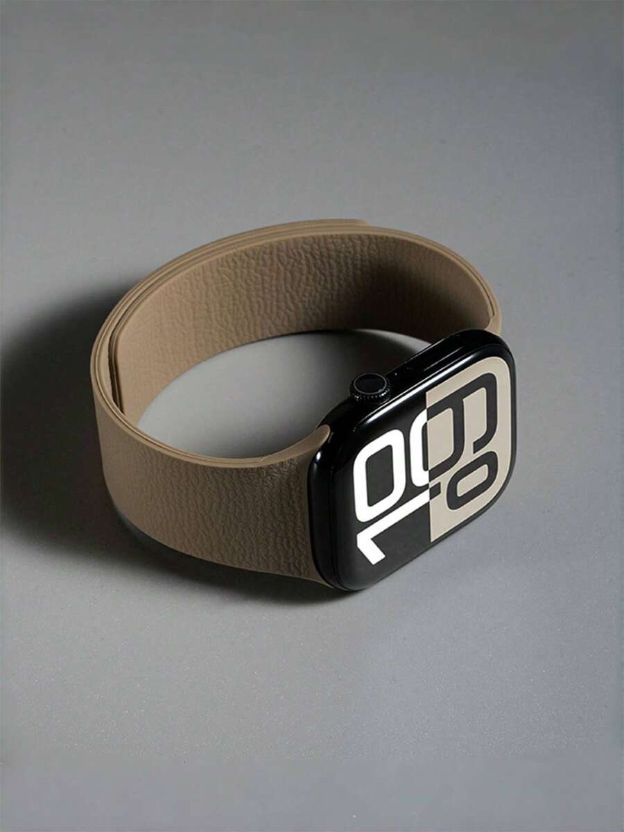 1pc Men Women Lychee Pattern Silicone Magnetic Watchband Compatible With Apple Watch Band Compatible With Apple Watch 42mm 38mm 40mm 41mm 44mm 45mm 46mm 49mm Fashion Smart Watch Replacement Watch Strap For Series Ultra2 Ultra SE2 SE 11 10 9 8 7 6 5 4 3 2 1 - Màu be - Xem 1