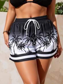 Swim Lushoire 大码女式休闲棕榈树渐变色印花沙滩裤，适合夏季度假