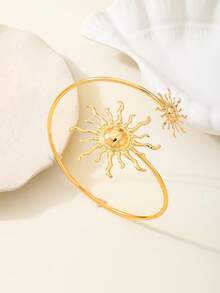 1 件时尚简约金色金属太阳袖口，百搭配饰，适合女性度假穿着 - 金色 - 查看 5