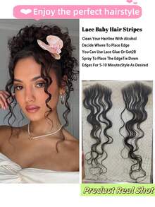 2Pcs Lace Baby Hair Edge Stripes Invisible Lace Hairline Remy Human Hair Reusable Lace Edge Baby Hair Extensions More Natural For Women
