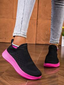 Women's Solid Color Casual Sneakers, Lightweight Soft-Sole Athletic Shoes, Low-Top Breathable Fitness Shoes