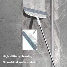 [Magic Broom Double-Sided] 1pc Pro Clean Magic Broom Double-Sided Silicone Scraper, Detachable Head Lightweight Plastic Handle For Easy Cleaning Of Hard Floors & Carpets, Ideal For Bathroom, Kitchen, Living Room, Broom Sweeping Floor - Grey - View 3