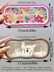 1个花朵蝴蝶结图案全框眼镜盒，透明便携防压眼镜及珠宝收纳盒，塑料材质，磁扣闭合，大容量，适用于各种太阳镜，理想的收纳配件