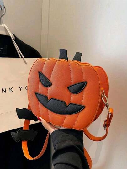 Fashionable Versatile New Colorblock PU Material Women's Halloween Pumpkin Shaped Shoulder Crossbody Bag, Halloween Bags Perfect For Fancy Party Matching With Halloween Costumes