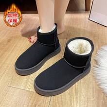 女士运动户外鞋、雪地靴，新款加绒加厚鞋，女士冬季平底百搭学生面包鞋 - 黑 - 查看 2