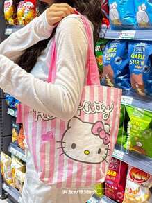 Sanrio 人物编织购物袋 - 官方授权 Hello Kitty、Kuromi、My Melody、Pochacco、Cinnamoroll 设计，可重复使用的小袋子，非常适合日常使用或送礼，耐用的编织材料，是 Sanrio 爱好者和 Kawaii 爱好者的理想选择，高品质且实用的时尚配饰 - 彩色 - 查看 3