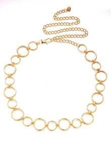 1 件女士新款椭圆形金属金色腰链，时尚百搭身体首饰配饰，适合连衣裙 - 金色 - 查看 5