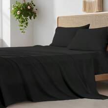 3/4 Piece Home Bed Sheet Set, Soft, Comfortable And Breathable Bedding Set, Hotel Luxury Home Summer Bedding Sheets Twin, 1 Or 2 Pillowcases, 1 Flat Sheet And 1 Fitted Sheet,Room Decor, Ideal Gift. - 黑色 - 查看 3