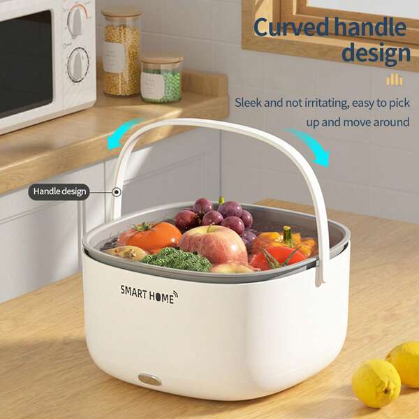 Máquina de limpieza automática de frutas y verduras, purificador eléctrico de alimentos para lavar frutas, verduras, arroz, pasta, carne, con cesta de drenaje (blanco)