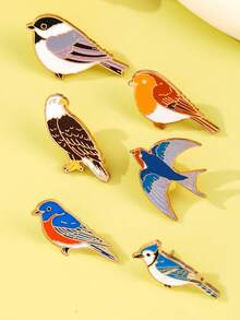 1/6 件新款小鸟麻雀合金胸针，老鹰燕子衣服包包装饰徽章，可爱动物鸟金属徽章，时尚休闲欧美风格胸针，适合女性万圣节圣诞节礼物 - 彩色 - 查看 5
