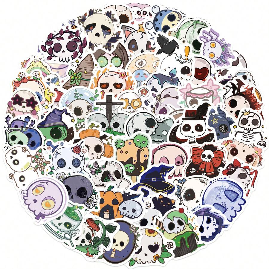 60 Peças Adesivos de Caveira Groovy de Halloween, Adesivos Impermeáveis de Vinil para Scrapbooks, Diários, Laptops, Para-choques, Skates, Garrafas de Água, Computadores, Celulares, Suprimentos para Festa de Halloween