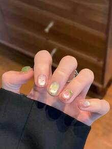 可爱西瓜贴纸短圆形按压美甲美甲用品 - 彩色 - 查看 3