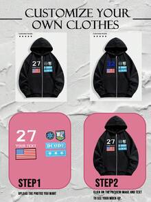 Customized Men's Zip-Up Hooded Long Sleeve Jacket, Customize Your Text / Highlight "My Style, My Choice", Fall - Black - View 5