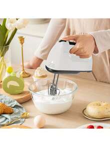 7-Speed Electric Hand Mixer - Powerful Motor With Dough Hooks & Whisks| Auto Shut-Off, Compact & Easy Clean| Ideal For Baking, Baby Food & Home/Kids Cooking - 白色 - 查看 2