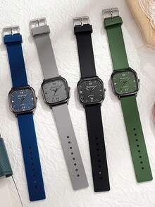 1 件时尚方形男士手表，复古运动手表，商务休闲石英腕表，精美礼品 - 灰色 - 查看 3