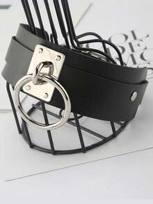 1件装女士金属圆盘颈链，PU皮革朋克夸张个性项链，街头风牵引链项圈