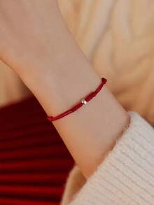 1pc Minimalist Lucky S925 Sterling Silver Bead & Red Rope Braided Bracelet/Anklet, Comes With Elegant Gift Box, Suitable For Girls, Valentine's Day Gift, Versatile For All Seasons