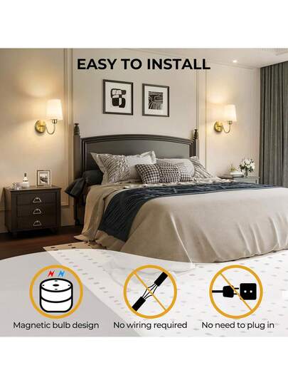 Set Of Two Rechargeable Wand Lights, Battery Operated Lights Adjustable Brightness, Powered Gold/Black Gooseneck, Bedrooms Living Rooms, Wit Linen Lampshade view 4