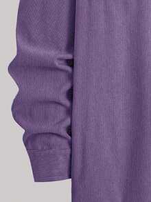 轻盈灯芯绒涤纶男士休闲衬衫外套，翻领纽扣长袖开衫，带双口袋，适合日常休闲、时尚穿搭、通勤、居家舒适及街头穿着。 - 紫色 - 查看 7