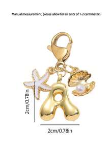 Gold Bubble Letter Cute Necklace Pendant Bag Charm - Lucky Crystal Pendant Decorated With Natural Seashell And Starfish Accessories, Letter A-Z, Essential Beach Outfit Accessory, Bohemian Vintage Style - Multicolor - View 9