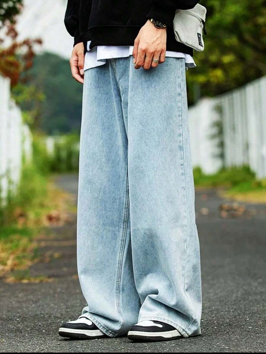 Baggy Jeans Wide Leg Straight Fit Carpenter Jeans UNISEX - Màu xanh nhạt - Xem 1