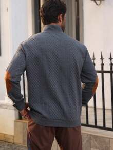 男士提花针织卫衣，秋冬简约立领打底衫，纯色圆领T恤，男士长袖T恤，送给男友的节日礼物 - 灰色 - 查看 4