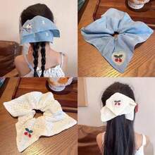 Elásticos de cabelo quadrados bordados, acessórios de cabelo sofisticados para meninas, prendedores de rabo de cavalo, elásticos de cabelo, acessórios para a cabeça, faixa elástica - Multicolorido - Ver 12