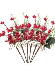 1/3/5/130PCS 10.23 英寸人造圣诞签 - 什锦红色浆果签、人造松树签喷雾，配以松果和冬青叶，可用于制作令人惊叹的花卉布置和花环，适合冬季假日装饰、阳台装饰、门廊装饰、秋季花卉、秋季房间装饰、圣诞装饰、万圣节户外装饰、厨房配件、返校、浴室配件、大学必需品、圣诞礼物、花园家具、伴娘礼物 - 紅綠色2 - 查看 9