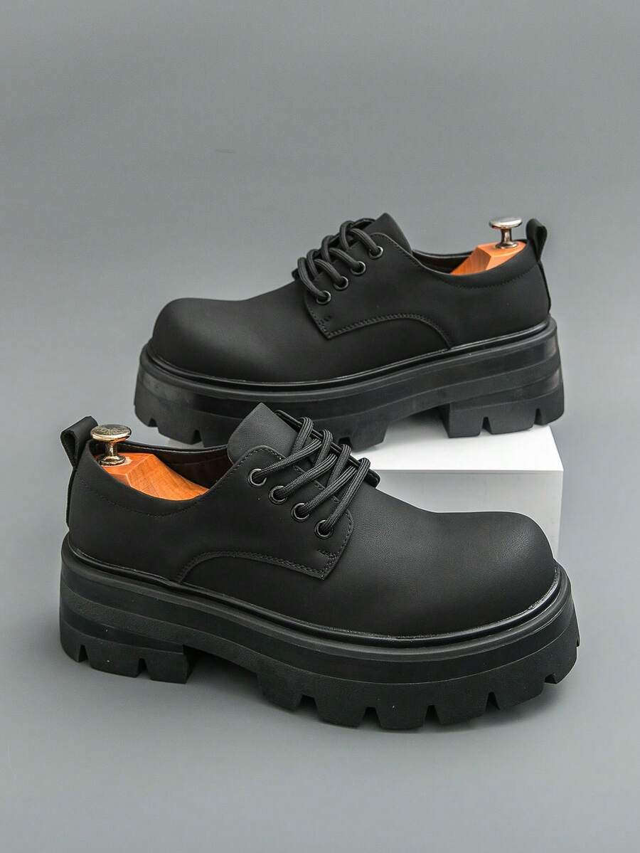 Men's Thick Sole Derby Shoes, Lace-Up Matte Round Toe Derby Shoes ...
