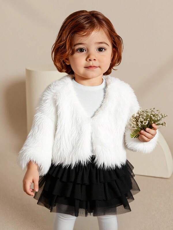 Anewsta Veste courte et moelleuse de couleur unie minimaliste pour bébé fille, convient pour l'automne/l'hiver