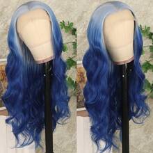 13X4 Free Part Ombre Pink Body Wave Synthetic Lace Front Wigs For Women 28 Inch Long Wavy Hair Wigs Glueless Soft Pink Ombre Colored Wigs Heat Resistant Christmas Wig Natural Long Wave Lace Front Wigs For Daily Party Cosplay Use - 漸層藍色 - 查看 3