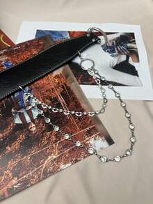 1 件纯色朋克街头 PU 皮革重型铆钉弯钩水钻链腰带，Y2K American Baddie 时尚朋克复古风格女式腰带，可搭配裙子和裤子