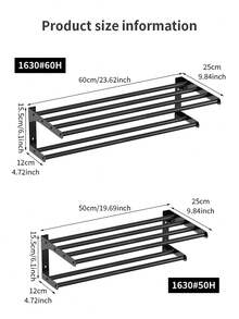 1 pieza Toallero de baño - Diseño moderno de doble capa, montado en la pared, sin necesidad de perforar, estantería de ducha, almacenamiento de baño para toallas, batas de baño, accesorios de ducha, ideal para almacenamiento de baño, estructura ahorradora de espacio, adecuado para uso doméstico y hotelero Accesorios de baño Herramientas de baño - Negro - Ver 9