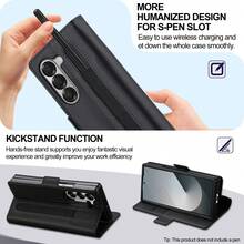 OUKNOEO Fashion Business Faux Leather Phone Case, Compatible With Samsung Galaxy Z Fold 7 6 5 4 3, With Pen Slot And 3 Card Slots, Anti-Theft Plush Wallet Style Protective Cover - Black - View 5