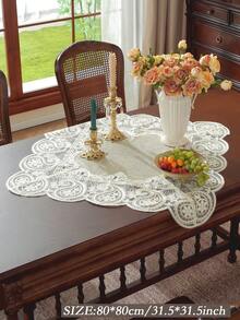 1 件天鹅绒面料优雅 3D 金色刺绣蕾丝边桌布，矩形或方形，适用于厨房、餐厅、会议桌，四季皆宜，防污耐热，家居和派对/婚礼装饰