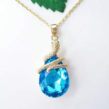 18k Gold Plated Water Drop Crystal Multicolor  Snake Pendant Necklace 16"+2"2025 - 湖藍色 - 查看 3