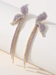1 Pair Rhinestone Embellished Purple Butterfly Tassel Earrings, Sweet Boho Style, Versatile Design For Women
